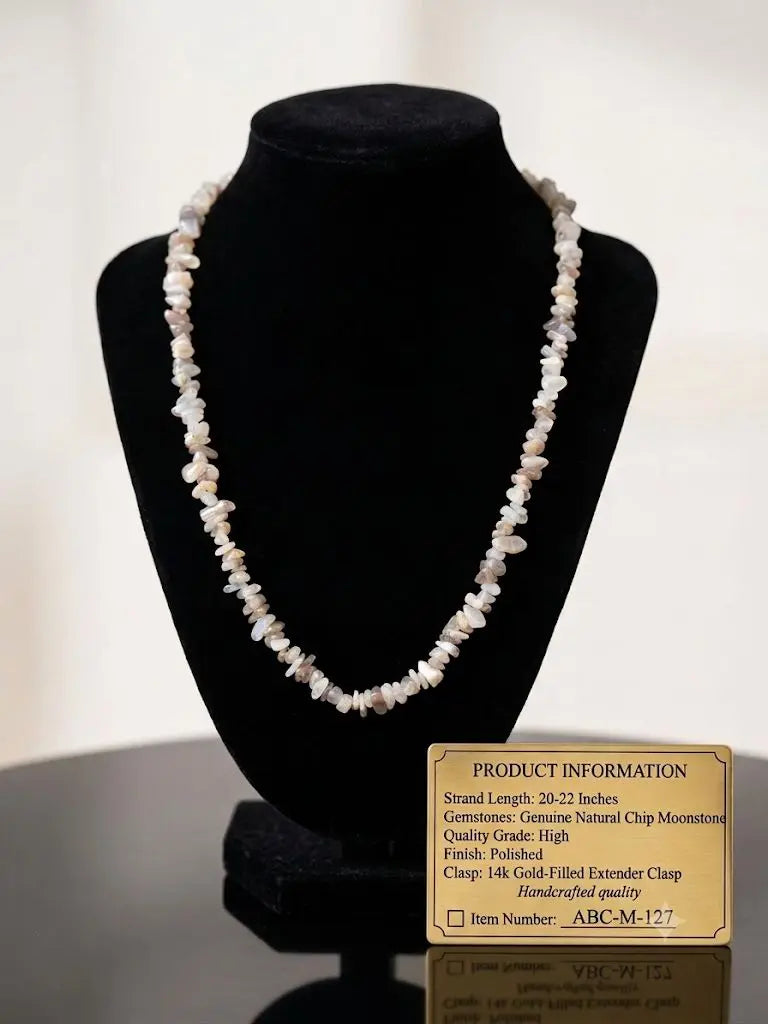 Genuine Natural Chip Moonstone Necklace, Length 20-22 inches (adjustable), ABC-M-127
